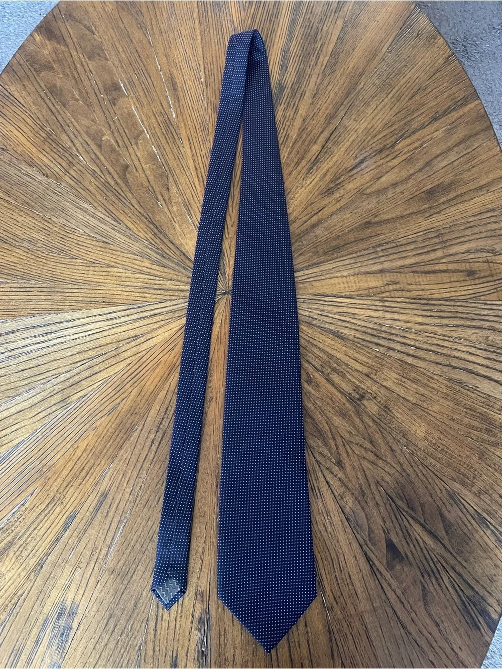 Hermes Navy Silk Tie with Pink Microdot Detail
